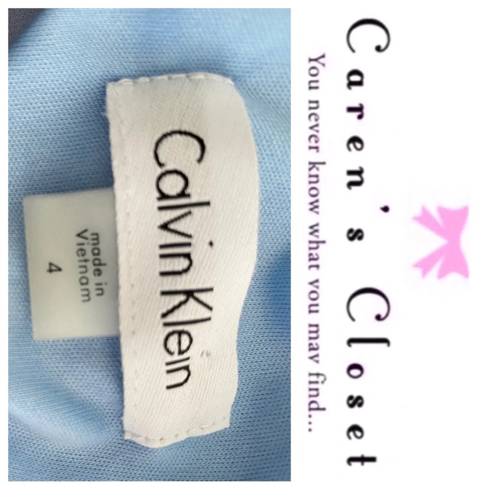 Calvin Klein Powder Blue Floral Print Chiffon Trapeze Sleeveless Dress - Picture 9 of 10